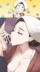 balls bar_censor blowjob censor_bar censored censored_penis closed_eyes eyes_closed fellatio i_b_(yaun2242) mole mole_on_breast pokemon pokemon_legends:_arceus testicles