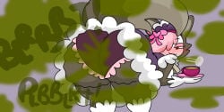 2d 2d_(artwork) ass ass_focus bent_over big_ass blush blushing bow brappycatty bubble_ass chikn_nuggit cofi_(chikn_nuggit) cup fart fart_fetish farting farting_at_viewer female female_focus female_only heavy_breathing image looking_at_viewer looking_back maid maid_uniform panties pretty_girl purple_background purple_panties sheep smirk sunniefunnie tagme teasing teasing_viewer wolf_costume
