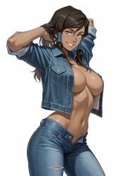 1girls ai_generated avatar_legends avatar_the_last_airbender blue_eyes brown_hair dark-skinned_female korra tagme the_legend_of_korra
