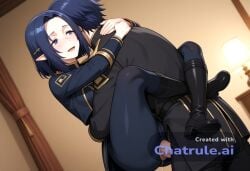 1girl ai_assisted ai_generated anal anal_penetration big_dick carrying dark_blue_eyes dark_blue_hair leg_lock mole_under_mouth pointy_ears