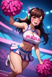 1girls ai_generated blizzard_entertainment brown_hair cheerleader cheerleader_uniform d.va female female_focus female_only hana_song korean korean_female overwatch self_upload solo solo_female solo_focus video_games
