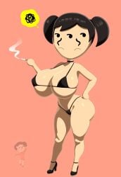 1girls ass big_ass big_breasts big_tits black_hair bra breasts busty cigarette cyanu female_only grumpy high_heels large_ass large_breasts lingerie mii multi_face thick_thighs thighs thong tits twintails voluptuous wide_hips