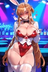 1girls ai_generated animal_ears areola_slip areolae arm_behind_back arzagod asuna_(sao) big_ass big_breasts black_bowtie blonde_hair blurry blurry_background bowtie braid breasts breath brown_eyes brown_hair bunny bunny_ears cleavage coat coattails collar collarbone collared_coat contrapposto covered_nipples crossed_legs cuffs curvy curvy_female depth_of_field detached_collar facing_viewer female hand_on_own_chest heart heavy_breathing highleg_leotard huge_ass huge_breasts jacket large_breasts legs legwear leotard lips long_hair long_sleeves looking_at_viewer mature_female narrow_waist naughty_face nightclub nipples parted_lips playboy_bunny rabbit_ears shaded_face shiny_skin skindentation sleeves solo solo_female stable_diffusion standing strapless_leotard sword_art_online tagme tailcoat thick_thighs thighhighs very_long_hair white_coat white_jacket white_rabbit_ears white_thighhighs wide_hips wrist_cuffs