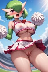 1girls ai_generated anthro cheerleader cheerleader_uniform female female_focus female_only furry game_freak gardevoir green_hair nintendo pokemon pokemon_(species) pussy self_upload solo solo_female solo_focus underboob