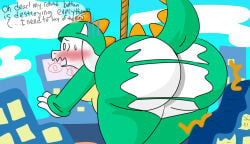 2d 2d_(artwork) ass ass_focus big_ass blush blushing city city_background female female_focus female_only godzilla_(cosplay) image ripped_clothing shocked string tagme talking toriel_(undertale) undertale_(series) white_body