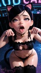 18yo ahegao ai_generated aiuniverse56 black_hair cat_bell cat_ears cat_lingerie cat_stockings cat_tail cat_thighhighs cleavage covered_nipples eyeshadow fake_animal_ears fake_ears from_above kneeling long_hair medium_breasts open_mouth paw_pose pixar purple_eyes stable_diffusion teen teen_girl teenage_female teenage_girl teenager the_incredibles the_incredibles_2 thong tongue tongue_out underboob violet_parr