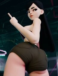 3d animated ass bare_midriff bare_shoulders black_hair bubble_butt busty cybrokrimson female female_focus female_only heather_(tdi) hourglass_figure long_hair looking_at_viewer looking_back low-angle_view middle_finger rear_view tagme total_drama_(series) total_drama_island video wide_hips