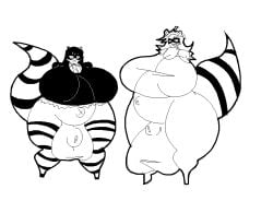 2futas balls belly boobs_bigger_than_head bulge furry huge_balls huge_breasts huge_nipples oc raccoon raccoon_ears raccoon_girl raccoon_humanoid raccoon_tail tagme taller_female ykujo