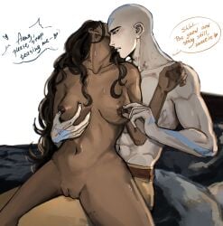 adult_female adult_male aroused_female aroused_pussy arrow_tattoo avatar_aang:_the_last_airbender avatar_legends avatar_the_last_airbender bald bite_mark_on_thigh bite_marks bite_marks_all_over brown_skin dark_nipples dominant_male fully_naked_female grabbing_breasts half_naked_male head_back hickey_marks hickeys hickeys_on_neck legs_apart legs_open legs_spread movie nickelodeon_movies paramount_pictures pinching_nipples pussy sitting_on_lap sitting_on_leg soaked_pussy soft_dom submissive_female wet_pussy