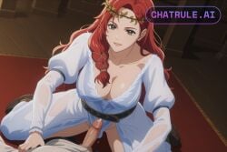 1futa 1girl ai_assisted ai_generated bikini_top biting_own_lip blowjob braid breasts cleavage completely_nude_male cowboy_shot curvy detailed_feet dominant_futa dutch_angle dynamic_pose erect_cock erect_nipples femdom full_body futa_dominating_male futa_on_male futadom green_eyes hand_on_own_hip happy head_tilt hera large_breasts light_particles light_smile long_hair looking_at_viewer massive_tits masturbating official_style oiled_skin parted_lips pink_dress portrait red_hair school screencap simple_background smile source_anime white_dress