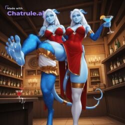 1girl 5_toes after_anal ai_assisted ai_generated alcohol alcoholic_drink anus barefoot black_choker blue_eyes blue_skin breasts choker cleavage clothed clothed_female clothing covered_navel cum cum_in_ass cum_inside cum_on_body cum_on_feet cumdrip draenei dress feet female female_focus female_only foot_fetish foot_focus foreshortening from_below hand_on_own_hip heart hooves horns long_hair looking_at_viewer looking_down_at_viewer malefemale medium_breasts no_panties no_underwear pussy pyrista red_dress smile soles solo solo_focus standing standing_on_one_leg sweat tail thigh_strap toes white_hair world_of_warcraft