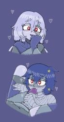 bandages blushing crocodilianbooty futa_on_female futanari handjob heart_eyes kissing_penis konno_junko loving_gaze mizuno_ai patchwork_skin precum yuri zombie zombie_girl zombie_land_saga