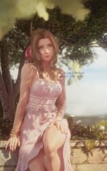3d aerith_gainsborough artist_logo artist_name artist_request artist_signature bangs bare_legs bare_thighs bracelet brown_hair cute cute_expression cute_eyes cute_face dress final_fantasy final_fantasy_vii final_fantasy_vii_remake green_eyes hair_ornament hair_ribbon leg_up long_hair medium_breasts necklace painted_fingernails painted_nails pink_dress posing posing_for_picture sfw sitting skirt skirt_lift skirt_up sleeveless_dress slim_waist thick_thighs video_game_character wide_hips