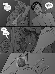 alien blush breasts comic commander_shepard female femshep garrus_vakarian greyscale handjob human male mass_effect penis precum reginaprimata rubbing turian uncensored