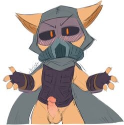 2018 blush cute eyewear glasses gloves heart hoodie league_of_legends male male_only mask penis riot_games scarf senz solo standing suit teemo teemo_the_yiffer testicles veigar-chan