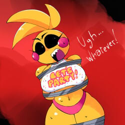 animatronic animatronic_female beakless chicken chicken_girl female five_nights_at_freddy's five_nights_at_freddy's_2 fnaf phasianid robot robot_girl scottgames tied_up tied_up_female toy_chica_(fnaf) yellow yellow_skin