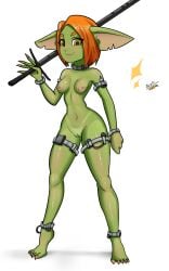 almost_naked boobs chiotosaurio goblin_female green_skin orange_hair original original_character solo_female sword tanline