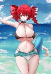 1girls 2d 2d_(artwork) arm_up armpits artist_request beach belly big_breasts bikini bikini_top blush bra breasts breasts_bigger_than_head breasts_focus cameltoe cleavage collared_bikini curvaceous curvy curvy_female curvy_figure fat_breasts female female_only floatie hair_ornament hairbow hands_behind_head hourglass_figure huge_breasts kasane_teto kasane_teto_(sv) large_breasts massive_breasts midriff navel ocean panties plump plump_breasts pussy_lips red_eyes red_hair round_breasts shiny_skin skimpy skimpy_bikini skindentation skirt sky slim_waist smile solo solo_female swimwear synthesizer_v thick_thighs thigh_gap thighs top_heavy twin_drills utau voluptuous voluptuous_female white_panties wide_hips