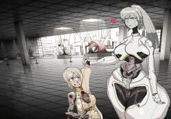 albina_(limbus_company) armor background big_dom_small_sub clothing faust_(limbus_company) heart_symbol limbus_company metallic_body n_corp._fanatic_(identity)_(project_moon) project_moon robot_breasts robot_girl robot_on_human sassy_dolly size_difference