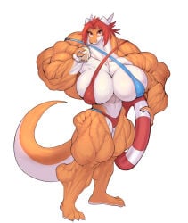 abs biceps breasts d.angelo dragon female hair horns muscles muscular muscular_arms muscular_female muscular_legs muscular_thighs pecs red_hair tail