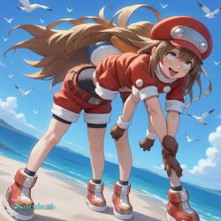 1girl 4k ahegao_face ai_assisted ai_generated bird blue_sky brown_hair closed_mouth day detailed_background detailed_face high_angle holding huge_eyes long_hair looking_at_viewer mega_man mega_man_legends naked ocean outdoors petite_breasts ponytail roll roll_caskett seagull sky small_breasts smile solo upscale visible_breasts visible_nipples