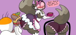 2d 2d_(artwork) 2girls ass ass_focus bent_over big_ass blush blushing bow bubble_ass burger_hat cat cat_girl cheezborger_(chikn_nuggit) chikn_nuggit cofi_(chikn_nuggit) cup face_on_ass female female_focus female_only image looking_at_viewer looking_back maid maid_uniform panties pretty_girl purple_background purple_panties sheep smirk tagme talking talking_to_another teasing teasing_viewer white_body wolf_costume yuri