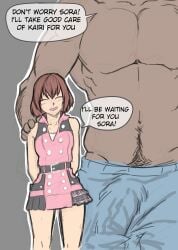 aima_zero before_sex bigger_male cheating cuckold dialogue implied_cheating interracial kairi kingdom_hearts netorare ntr petite pink_clothing red_hair smaller_female