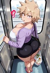 1girl 1girls 2d ass ass_focus big_ass big_breasts boku_no_hero_academia breasts clothed from_above jackchief looking_at_viewer mitsuki_bakugou my_hero_academia standing subway