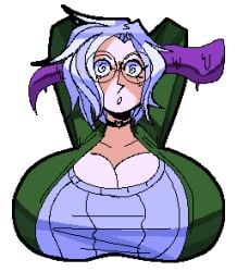 1girls arms_behind_back big_breasts commission ear_fuck ear_fucking huge_breasts oc original_character tagme tentacle white_hair ykujo