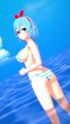 3d bikini blue_striped_bikini blue_striped_bra blue_striped_panties boobs breasts cute elf indie_virtual_youtuber keisha_callie keisha_callie_vt koikatsu sexy sexy_pose striped_bikini tits vtuber
