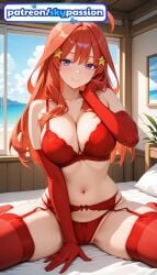 1girls 2026 ai_assisted ai_generated anime bed big_breasts boobs breasts bust busty garter_belt garter_straps gloves go-toubun_no_hanayome hair_ornament hi_res high_quality high_resolution highres indoors large_breasts long_hair nakano_itsuki navel patreon patreon_username red_bra red_legwear red_panties saint_quartz_(fate) skypassion solo stable_diffusion star_hair_ornament star_necklace star_pasties star_print starfish the_quintessential_quintuplets thighhighs tits underwear watermark window