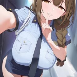 1girl ai_assisted ai_generated beautiful_girl big_ass big_breasts curvy female idolmaster idolmaster_shiny_colors kuwayama_chiyuki police police_uniform policewoman sexy taugust
