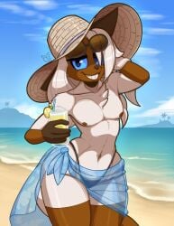 1boy anthro beach crossdressing domestic_cat feline looking_at_viewer percy_(teckworks) smile teckworks