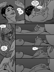 alien blush breasts comic commander_shepard female femshep garrus_vakarian greyscale handjob human male mass_effect penis reginaprimata rubbing turian uncensored