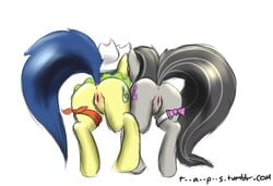 2013 anus ass black_hair blue_hair clothing cowboy_hat cutie_mark earth_pony equine female female_only fiddlesticks_(mlp) friendship_is_magic fur hair hat horn horse long_hair multiple_females my_little_pony octavia_melody pony presenting pussy taps unicorn