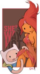 adventure_time animal_hat female finn_the_human flame_princess male partially_clothed pussy text uncensored upskirt wide_hips