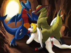 anal anal_sex cum darkmirage dragon from_behind furry garchomp gay group haxorus male male_only nintendo no_humans oral penetration pokemon pokemon_(species) sereos threesome video_games