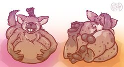 1boy 2013 absorption_vore ambiguous_gender anal_vore anthro digested digestion feral furry gloomthebat gnoll human hyena male_only nature prey testicles text vore watermark