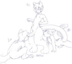 addickted anthro anthro_only anus ass belly blush canine cute embarrassed feline fur furry gift girly group human husky jay male mio penis shy sniffing teenager threesome tim wolf young