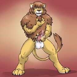 1boy aggrobadger anthro balls barbs cum erection feline fur furry lion male male_only masturbation nude penis solo transformation