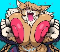 2023 abs animal_humanoid anthro areola bandai_namco big_breasts big_hands blue_markings breasts cat_humanoid digimon digimon_(species) domestic_cat felid felid_humanoid feline feline_humanoid felis female fur glubtastic heart hi_res huge_breasts humanoid hyper hyper_breasts looking_back maine_coon mammal mammal_humanoid markings meicrackmon meicrackmon_vicious_mode nipples open_mouth orange_body orange_fur pupils red_eyes red_sclera sharp_teeth signature simple_background solo teeth text tongue tongue_out unusual_pupils white_body white_fur yellow_pupils