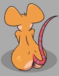 anthro anus big_ass big_ears black_anus curvy female furry looking_back male mouse nude orange_fur pink_tail presenting rappywet rear_view ringed_tail rodent simple_background sitting solo tail_raised thick_thighs wide_hips wink
