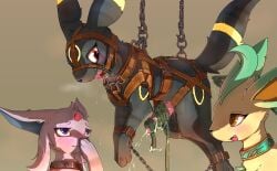 absurd_res after_anal ambiguous_fluids ambiguous_gender animal_genitalia animal_penis ball_gag black_body black_fur bodily_fluids bondage bondage bound bridle canine_genitalia canine_penis chains crying cuff_(restraint) cum cum_on_tentacle dominant drooling eeveelution ejaculation erection espeon fadingsky feral forced forced_orgasm fur gag generation_2_pokemon generation_4_pokemon genital_fluids genitals green_body green_fur group hair hand_on_nose handcuffed handcuffs hands-free harness hi_res hook jewelry leafeon legcuffs looking_at_another male markings metal_cuffs necklace nintendo open_mouth orange_eyes orgasm penis pink_body pink_fur pink_hair pokemon pokemon_(species) purple_eyes rape red_eyes restraints saliva sex shadow simple_background suspension suspension_bondage talking_to_another tears tentacle tentacle_sex tentaclejob trio umbreon yellow_body yellow_markings