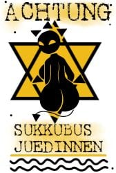 1girls 3_horns ass big_ass big_butt breasts demon demon_girl demon_horns demon_tail demon_wings female female_focus female_only german_text jew jewish nazi rapetard s0d0my_s1n star_of_david succubus succubus_horns succubus_tail succubus_wings warning warning_sign warning_sign_person