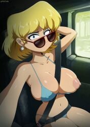1girls big_breasts bikini blonde_hair blue_eyes breasts car car_interior car_seat exposed_nipples female female_focus female_only huge_breasts light-skinned_female light_skin lori_loud micro_bikini nickelodeon p0stalk paramount_pictures seat_belt sunglasses the_loud_house