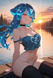 1girls ai_generated bao bao_(vtuber) blue_hair civitai female female_focus female_only floating_hair hylian_r34 liquid_hair long_hair red_eyes scantily_clad tagme virtual_youtuber vtuber