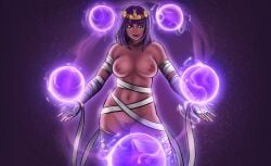 1girls aerolae areola bandage bandages big_areola big_breasts big_nipples bob_cut breasts breasts_out carpet_matching_drapes crystal_ball dark-skinned_female dark_skin egyptian erodrunky female female_only female_pubic_hair green_eyes hi_res hips jewelry lesseinsanimer lipstick menat_(street_fighter) nipples nude perky_breasts pubic_hair puffy_areola purple_hair pussy smile solo solo_female street_fighter street_fighter_v tagme tan-skinned_female tan_skin thick_thighs thighs topless topless_female vagina wraps