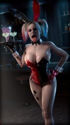 1girls 3d batman_(series) big_breasts blonde_hair blue_hair_tips bunny_ears bunnysuit cleavage dc harley_quinn harley_quinn_(injustice) injustice_2 multicolored_hair open_mouth serpentorder tongue tongue_out twintails