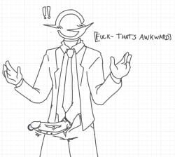 awkward black_hole embarrassed fully_clothed grok grok_(x) grok_(xai) hands_up leaking_precum leo_(npetryck) logo_head looking_at_penis looking_down oops penis_out personification pierced_penis piercings prince_albert_piercing suit whiteboardfox
