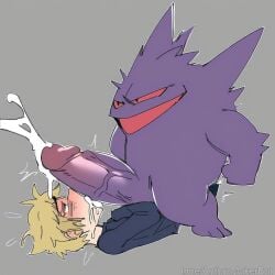 after_fellatio after_oral ai_generated blush cock_worship cum cum_in_mouth cumshot dominant domination forced forced_oral gay gay_blowjob gay_domination gengar huge_cock male penis pokemon pokemon_(species) pokephilia twink worship
